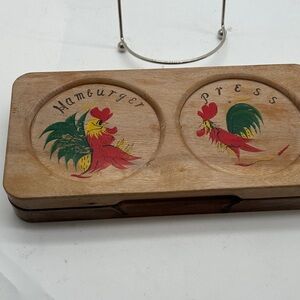 Vintage Wooden Hamburger Press with Rooster Design